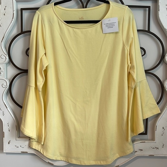 NWT BELLE BY KIM GRAVEL FLOUNCE SLEEVE TUNIC YELLOW SIZE MEDIUM - Picture 1 of 8